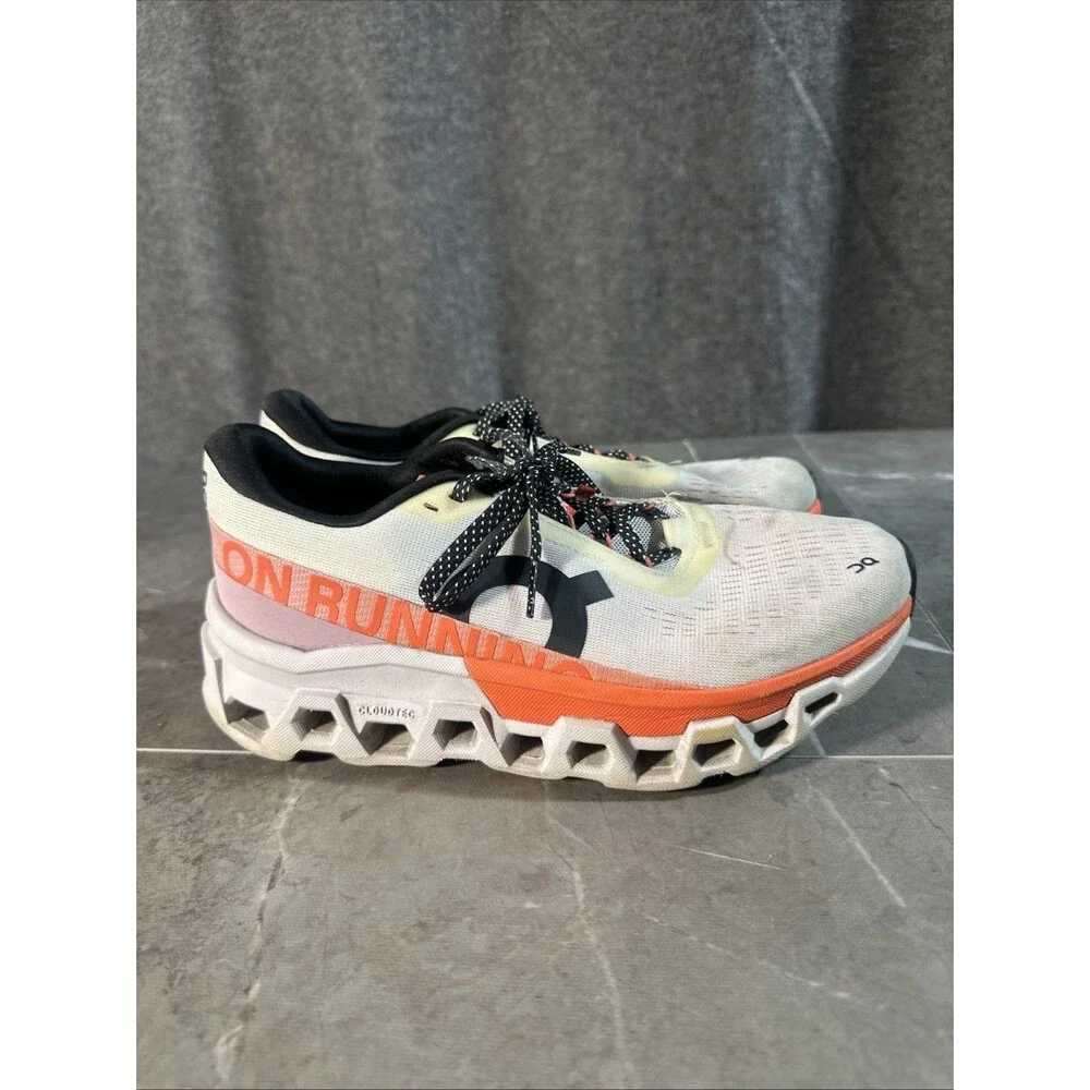 On Cloudmonster White Orange Running Shoes Women’s 8.5 Cloud Tec Sneakers B16